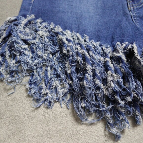 Swank A Posh Fringe Short Women's Large Blue Denim High Rise Pockets - Picture 5 of 9